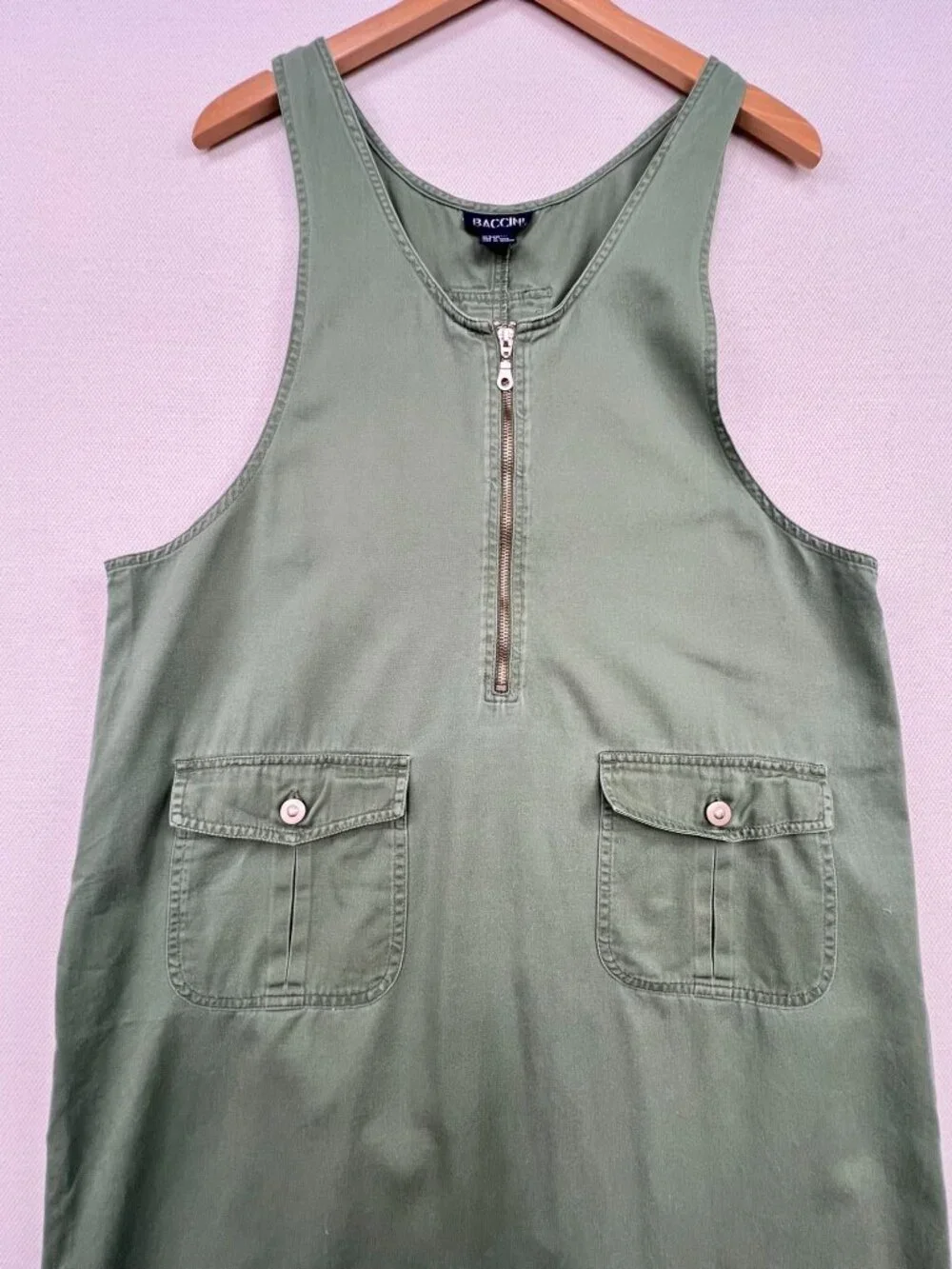 Baccini Women's Zip Up Cargo Midi Dress Sleeveless Size 16W Olive Green Pockets
